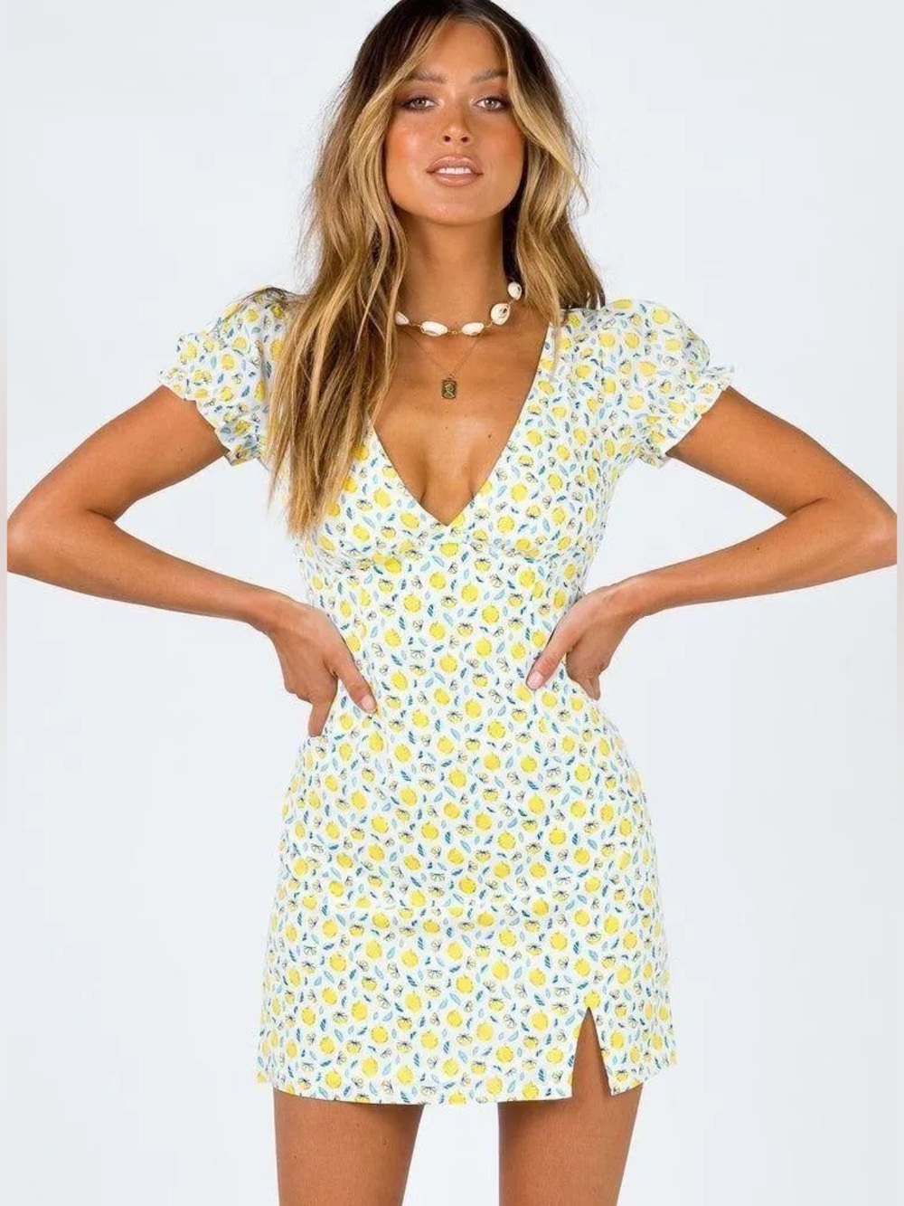 NWT Princess Polly Yellow White Lemon Print Mini Dress